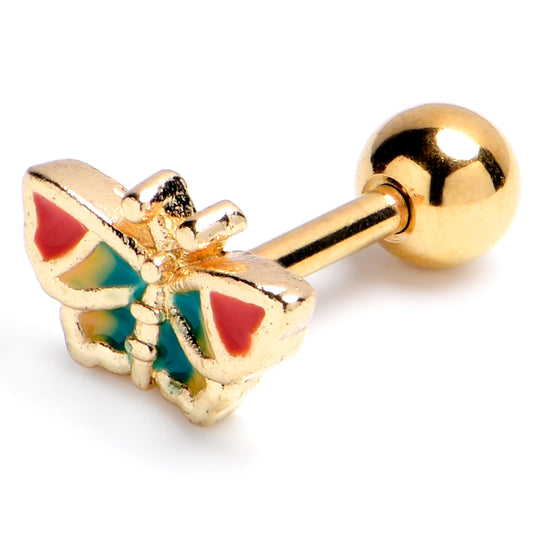 16G 1/4 Gold Tone Sunrise Butterfly Cartilage Tragus Earring