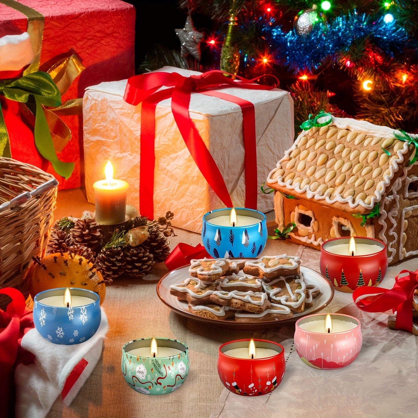 24pcs Christmas Scented Candle, Smoke-free, No-drip, Elegant Romantic Candle, Suitable For Family, Wedding, Church, Seasonal Celebrations, Also Very Suitable For Various Festivals.