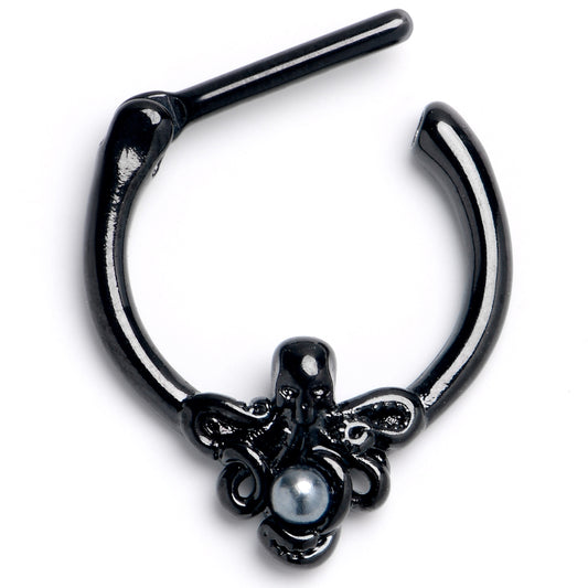 16G 5/16 Black Faux Pearl Treasure Octopus Cartilage Clicker