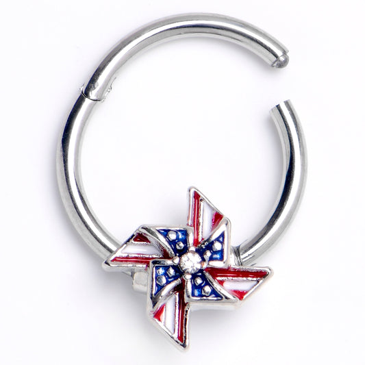 16G 3/8 Clear Gem Festive Patriot Pinwheel Hinged Segment Ring