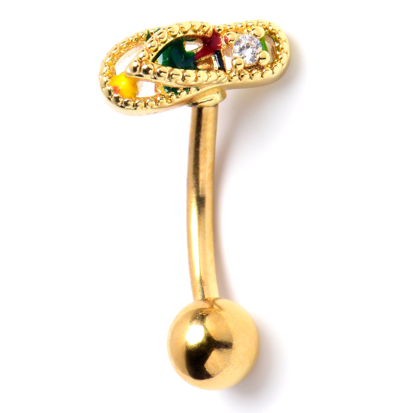 16G 5/16 Clear Gem Gold Tone Beach Sandal Curved Eyebrow Ring