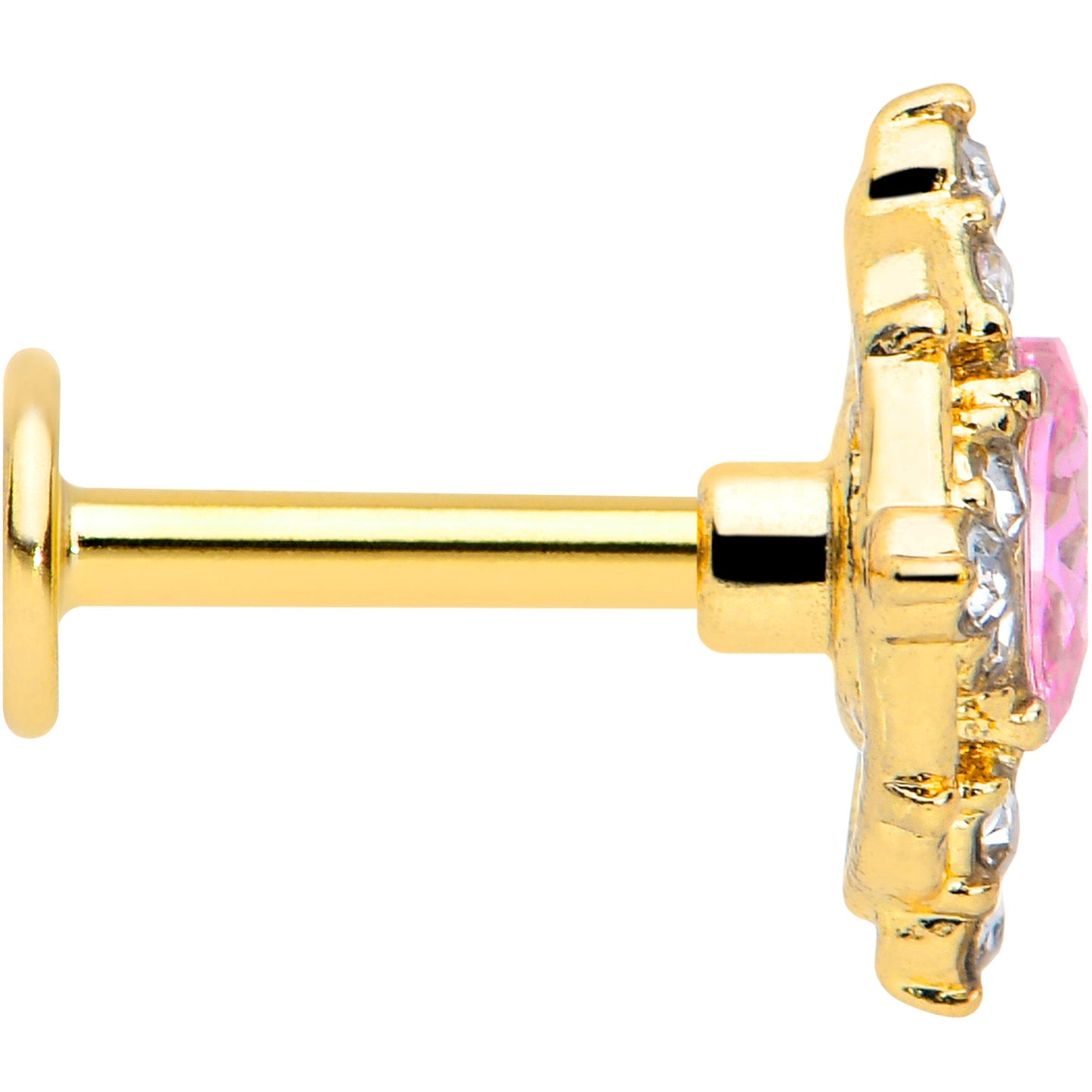 16G Pink Tourmaline Gold Tone Wondrous Glam Flat Back Earring