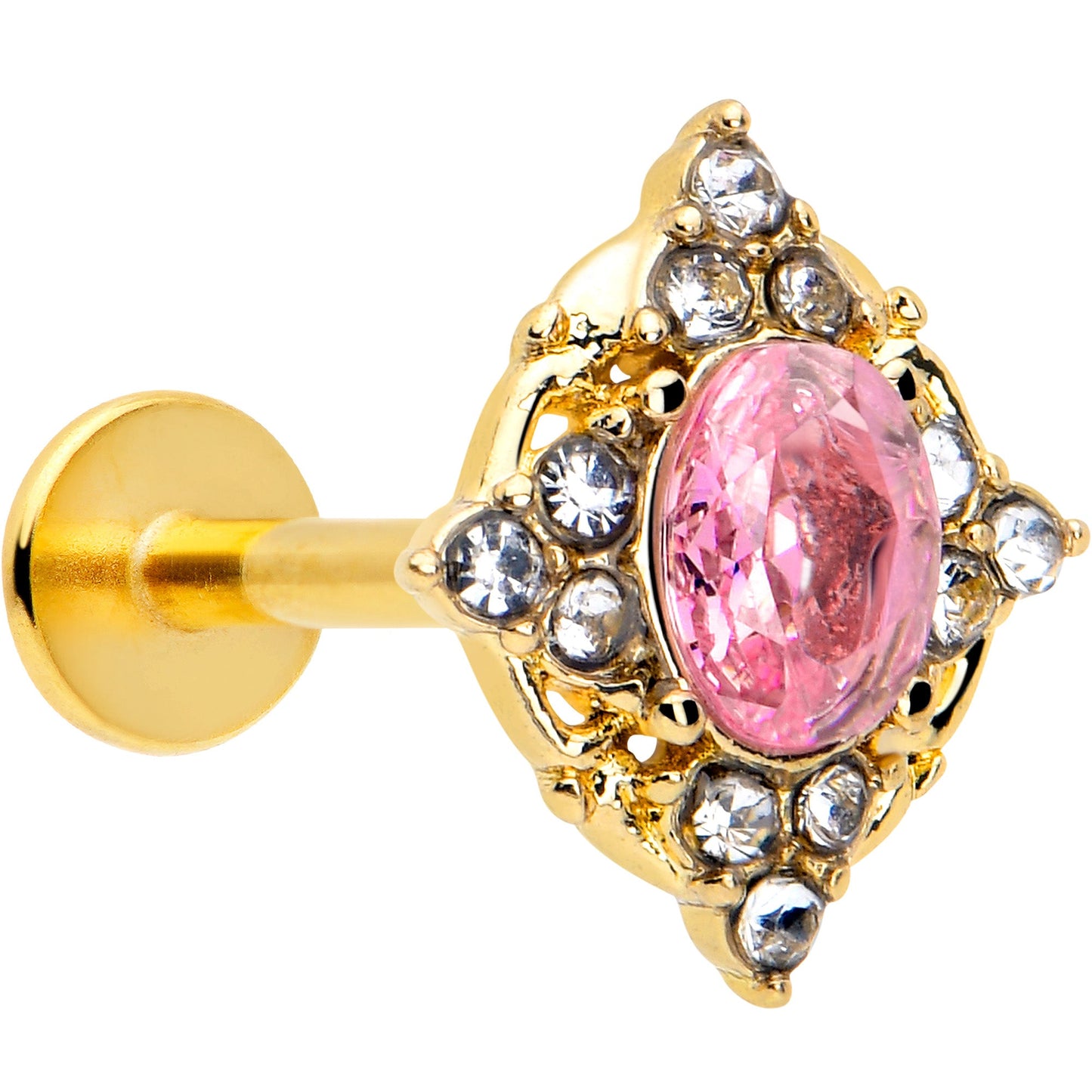16G Pink Tourmaline Gold Tone Wondrous Glam Flat Back Earring