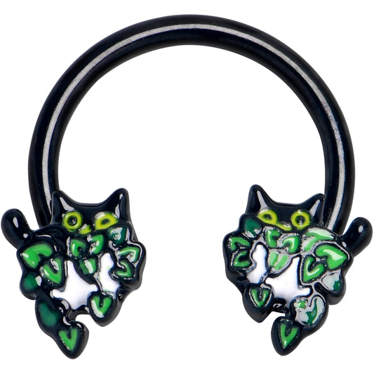 16G 3/8 Black Pouncing Cat Horseshoe Circular Barbell