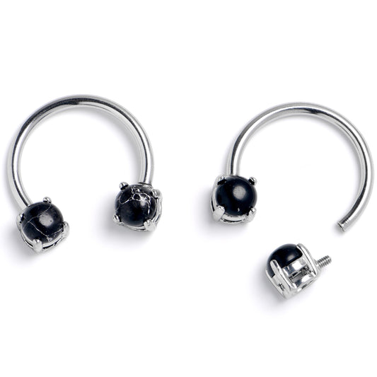 14G 9/16 Black Faux Turquoise Internally Threaded Horseshoe Nipple Ring Set