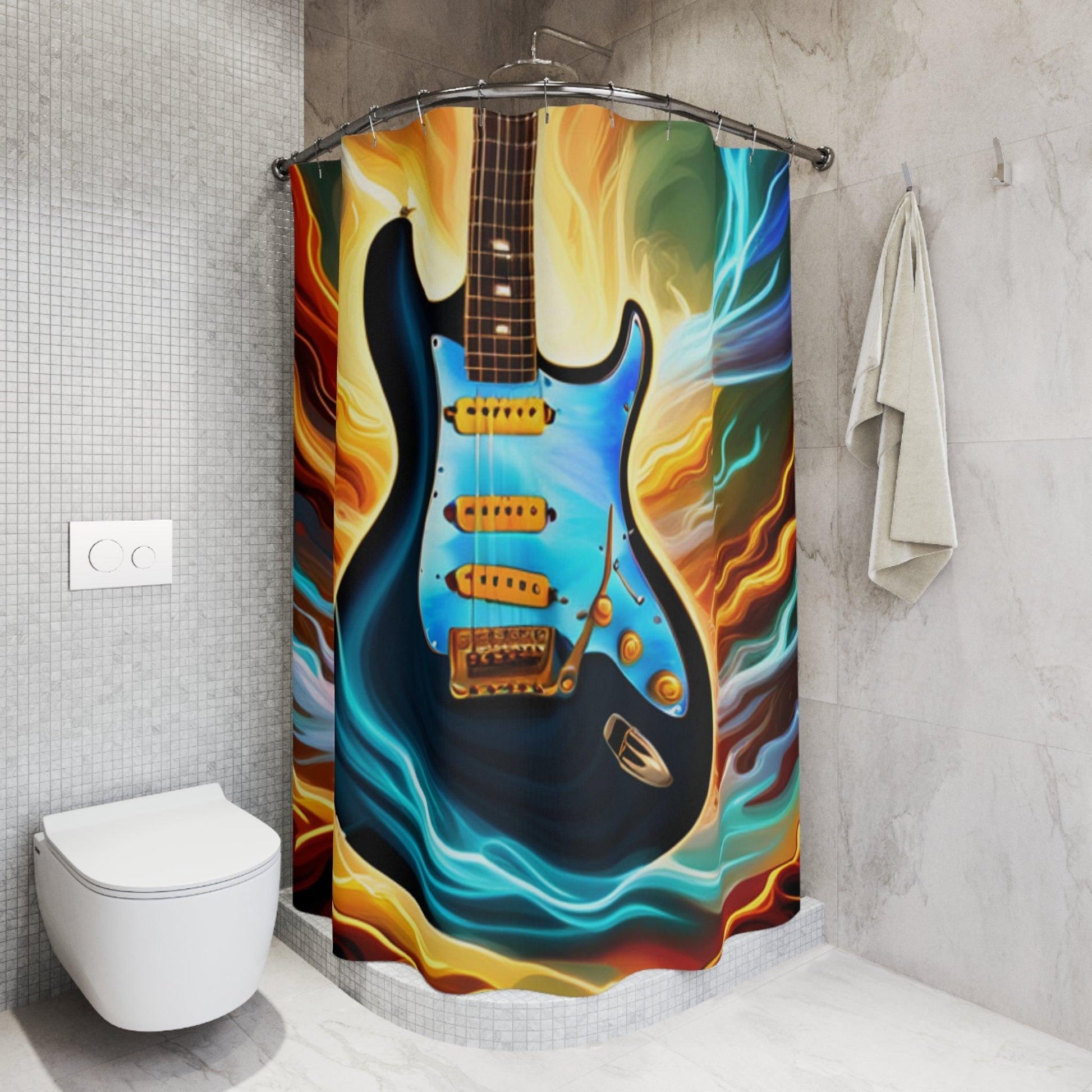 Electric Guitart Polyester Shower Curtain - Lizard Vigilante