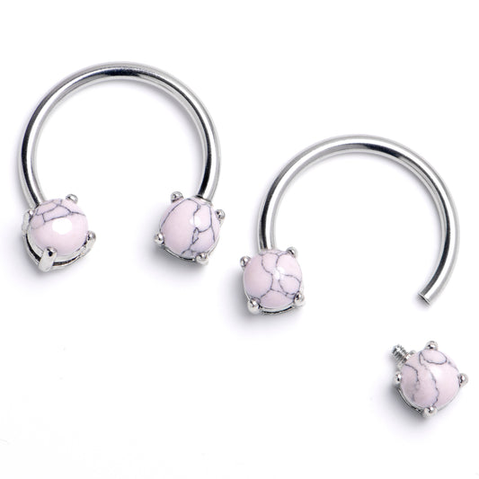 14G 9/16 Pink Turquoise Internally Threaded Horseshoe Nipple Ring Set