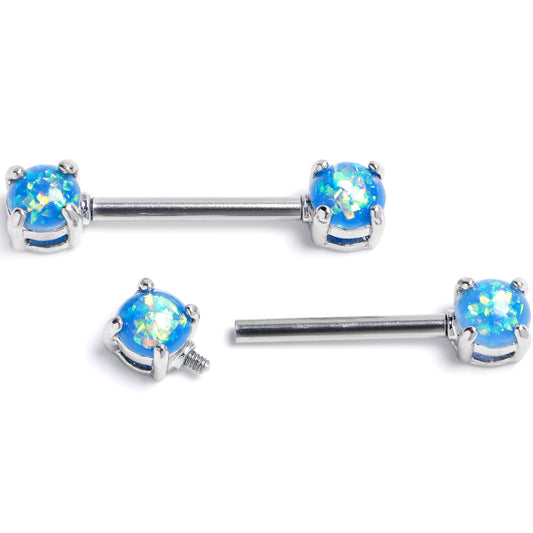 14G 9/16 Blue Faux Opal Internally Threaded Barbell Nipple Ring Set