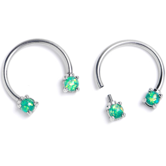 16G 3/8 Lt Green Faux Opal Internally Threaded Horseshoe Nipple Ring Set