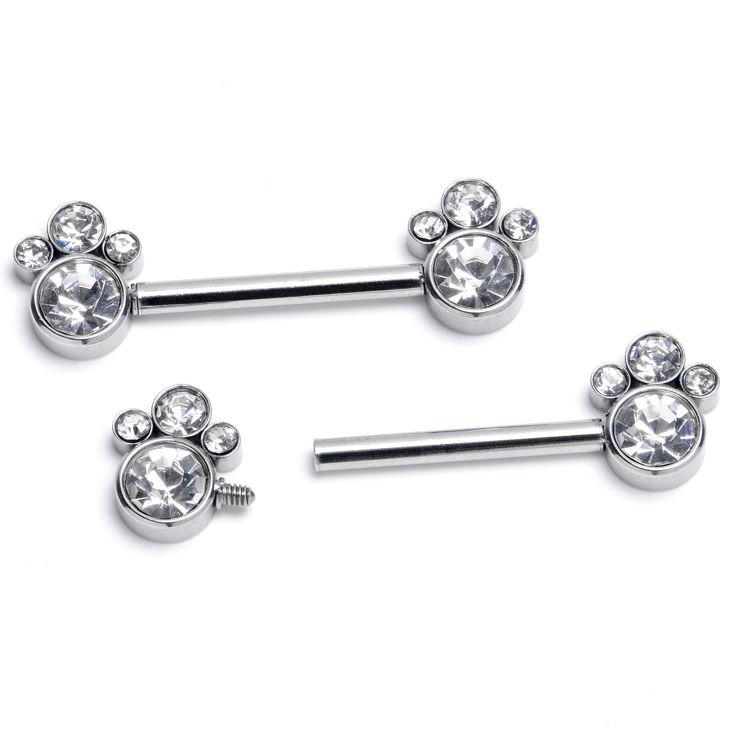 14G 9/16 Clear CZ Gem Quartet Internally Threaded Nipple Ring Set