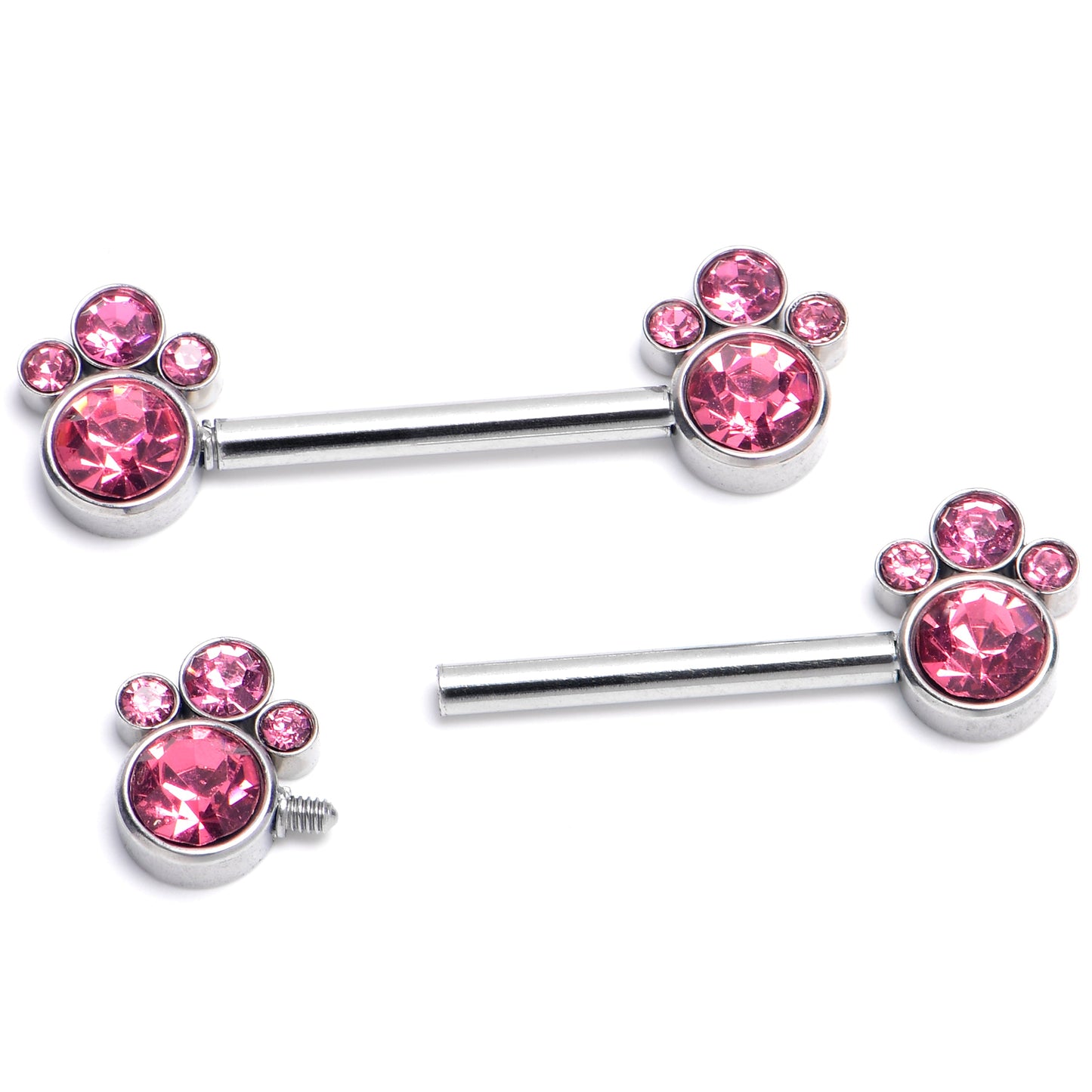 14G 9/16 Pink CZ Gem Quartet Internally Threaded Nipple Ring Set