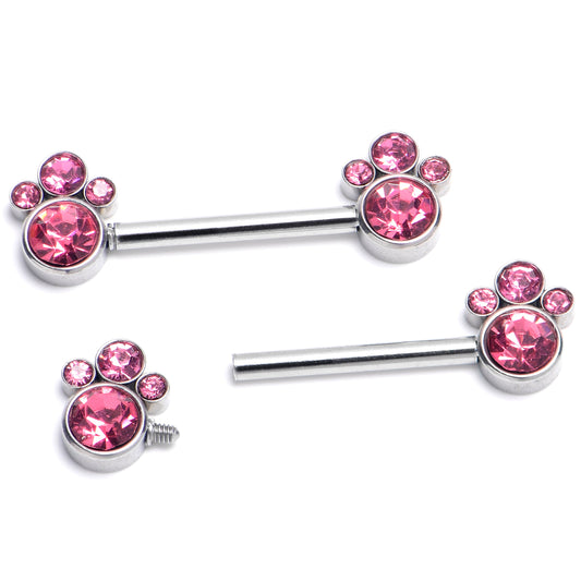 14G 9/16 Pink CZ Gem Quartet Internally Threaded Nipple Ring Set