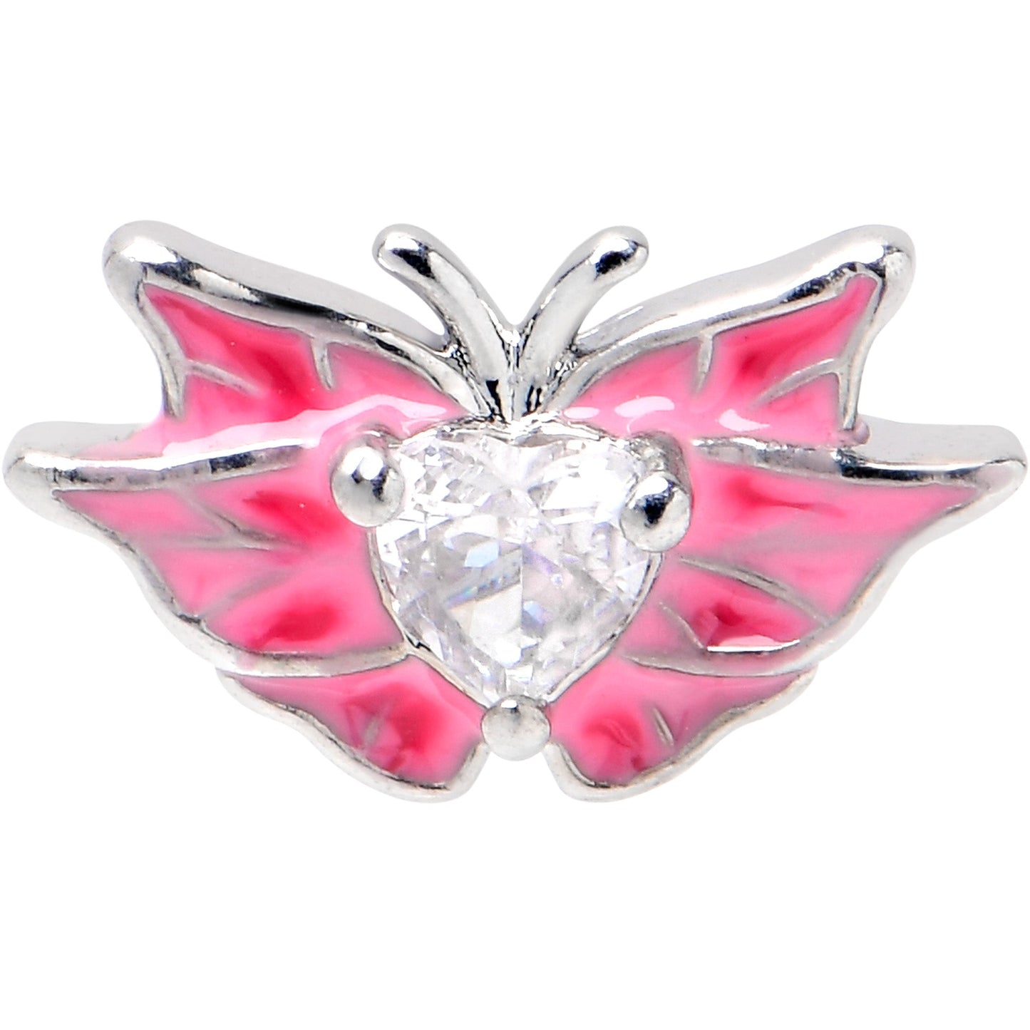 16G 1/4 Clear Gem Heart Pink Butterfly Cartilage Tragus Earring