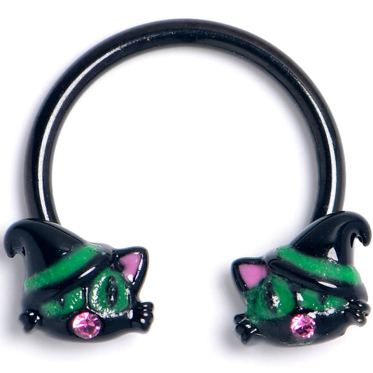16G 3/8 Pink Gem Black Halloween Hat Cat Horseshoe Circular Barbell