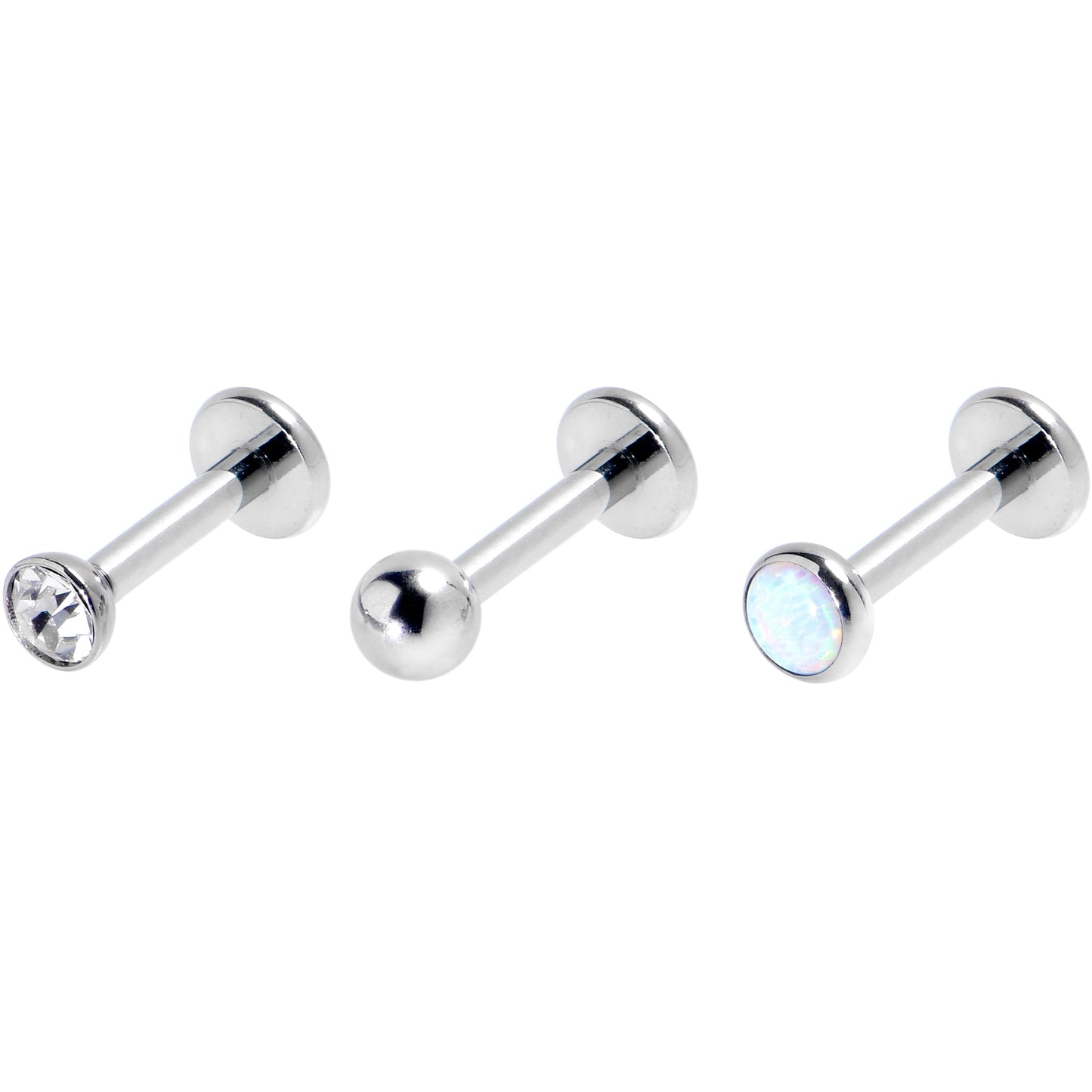 16G 1/4 White Synthetic Opal G23 Titanium Threadless Labret Set of 3