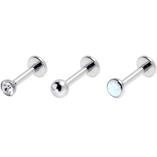 16G 1/4 White Synthetic Opal G23 Titanium Threadless Labret Set of 3