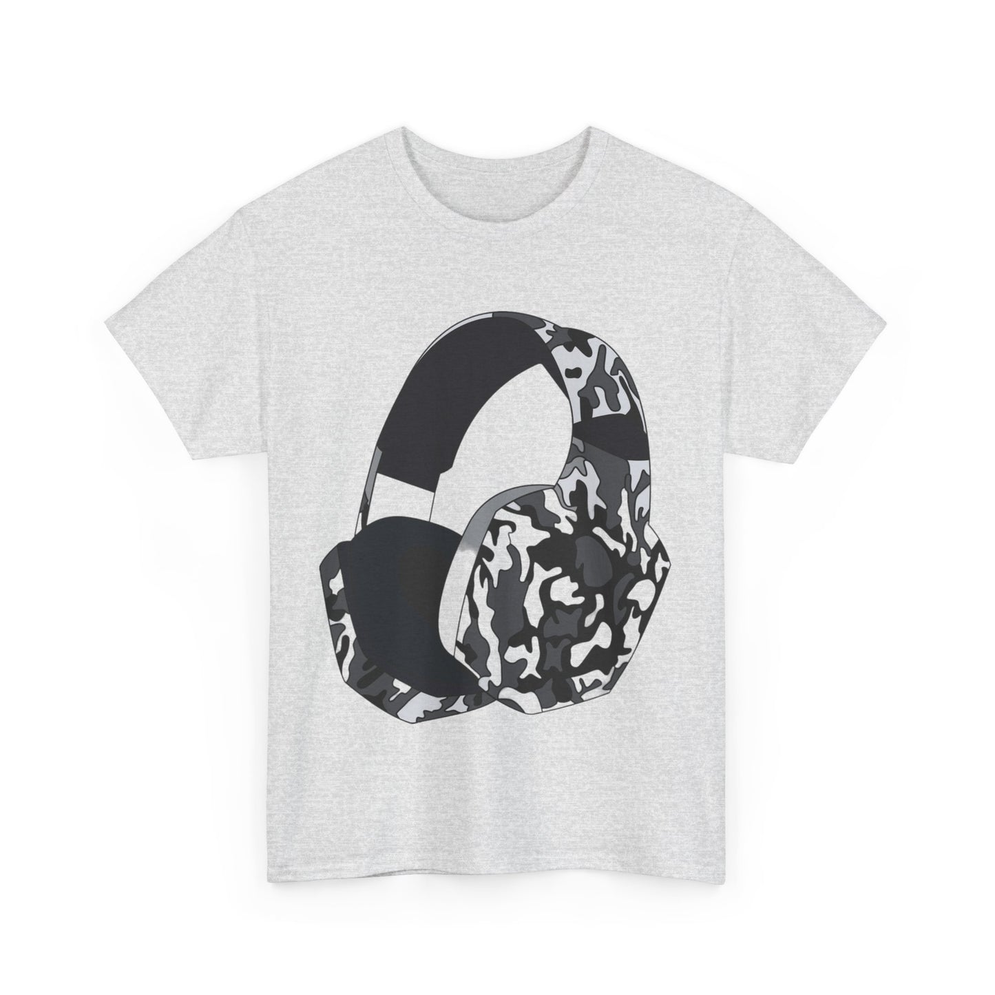 Black Camo Headphones Unisex Heavy Cotton Tee - Lizard Vigilante