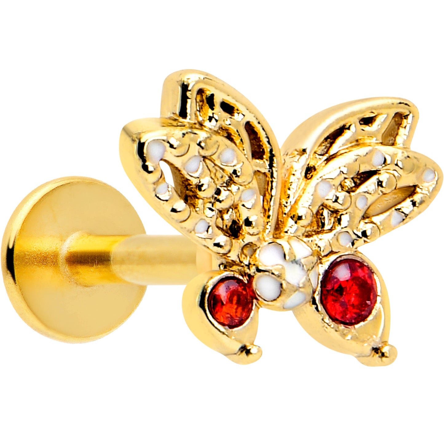 16G Red CZ Gem Gold Tone Drama Butterfly Flat Back Earring
