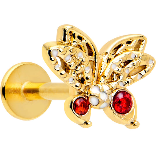 16G Red CZ Gem Gold Tone Drama Butterfly Flat Back Earring