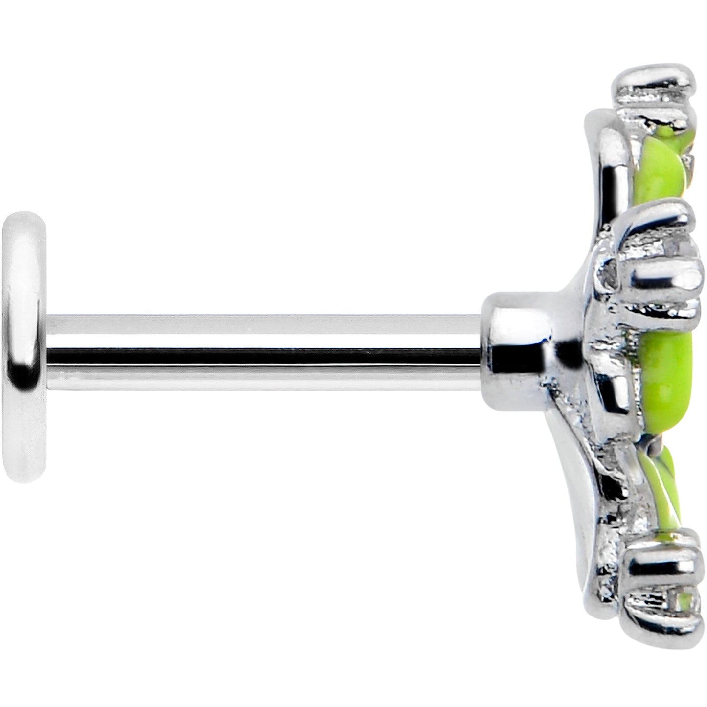 16G Clear CZ Gem Go Green Flower Flat Back Earring