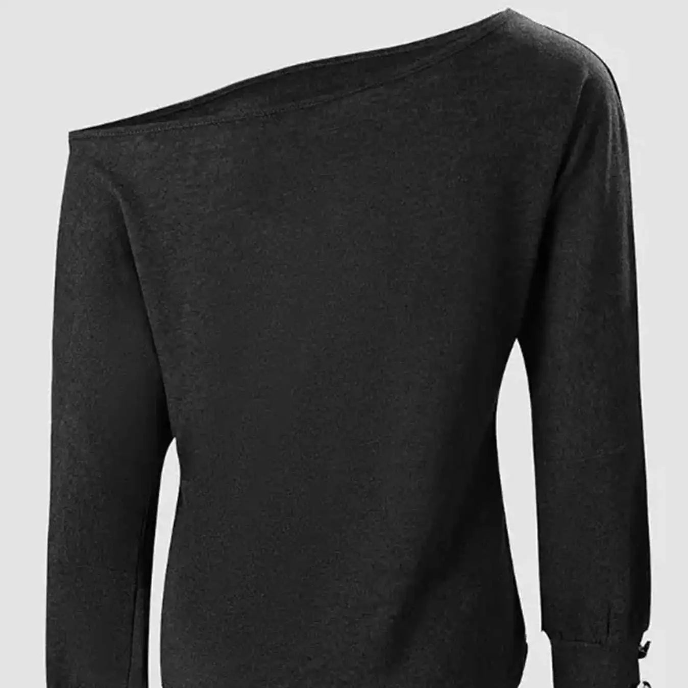 Women's Fashion New Off Shoulder Button Long Sleeved Casual Top T-shirt