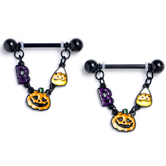 14G 9/16 Black Sweet Halloween Boo Dangle Nipple Ring Set