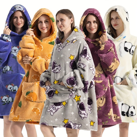 1pc Home Wearable Lazy Blanket Hooded Cold Wear Outdoor Cold Clothes Lazy Sweatshirt Soothing Fleece Thick Robe
