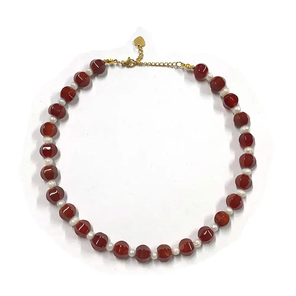 New Retro Dark Red Natural Stone Sweater Chain