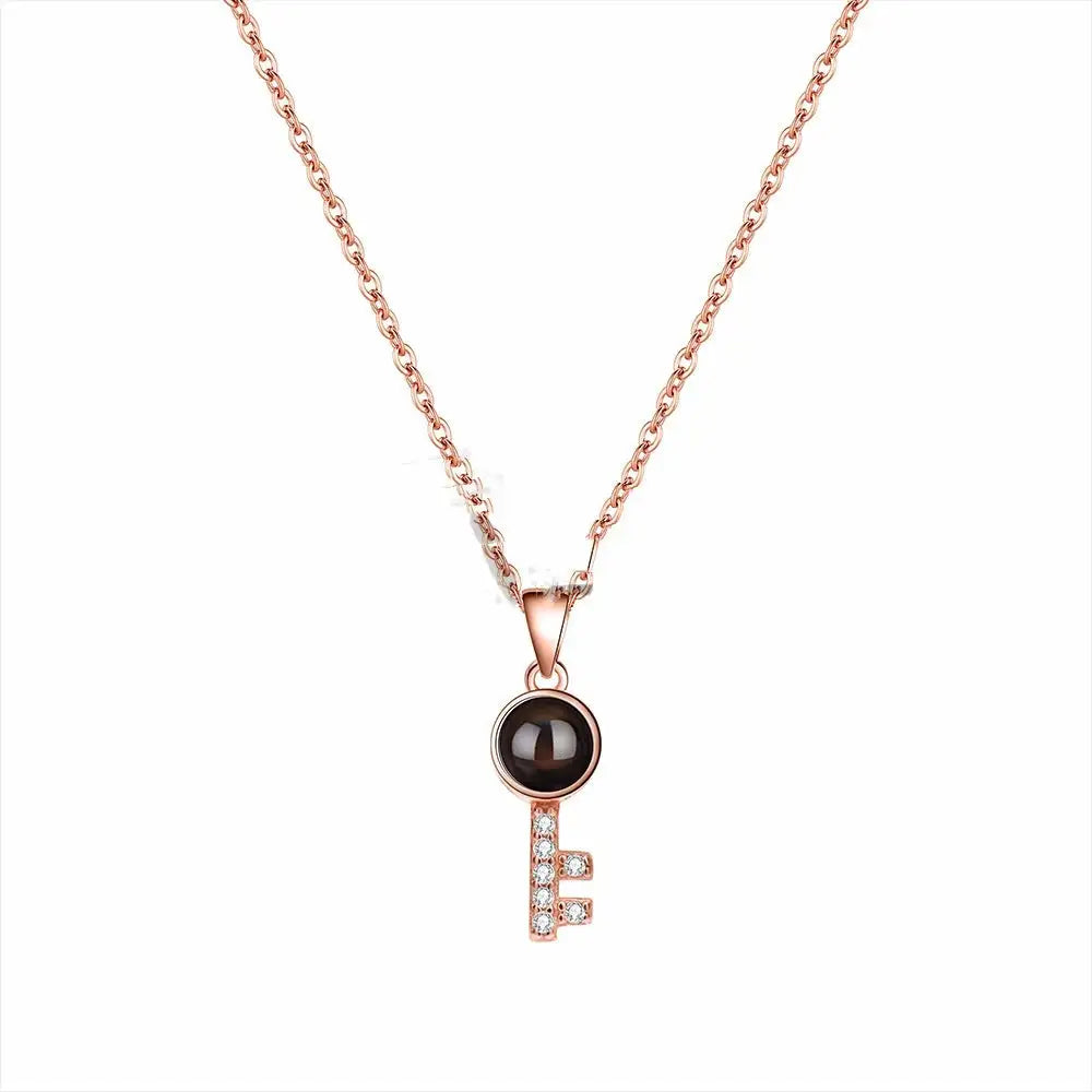 Minimalist Pure Silver Key Pendant Photo Projection Necklace