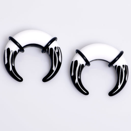 0G Black White Reverse Drip Acrylic Pincher Curved Taper Set