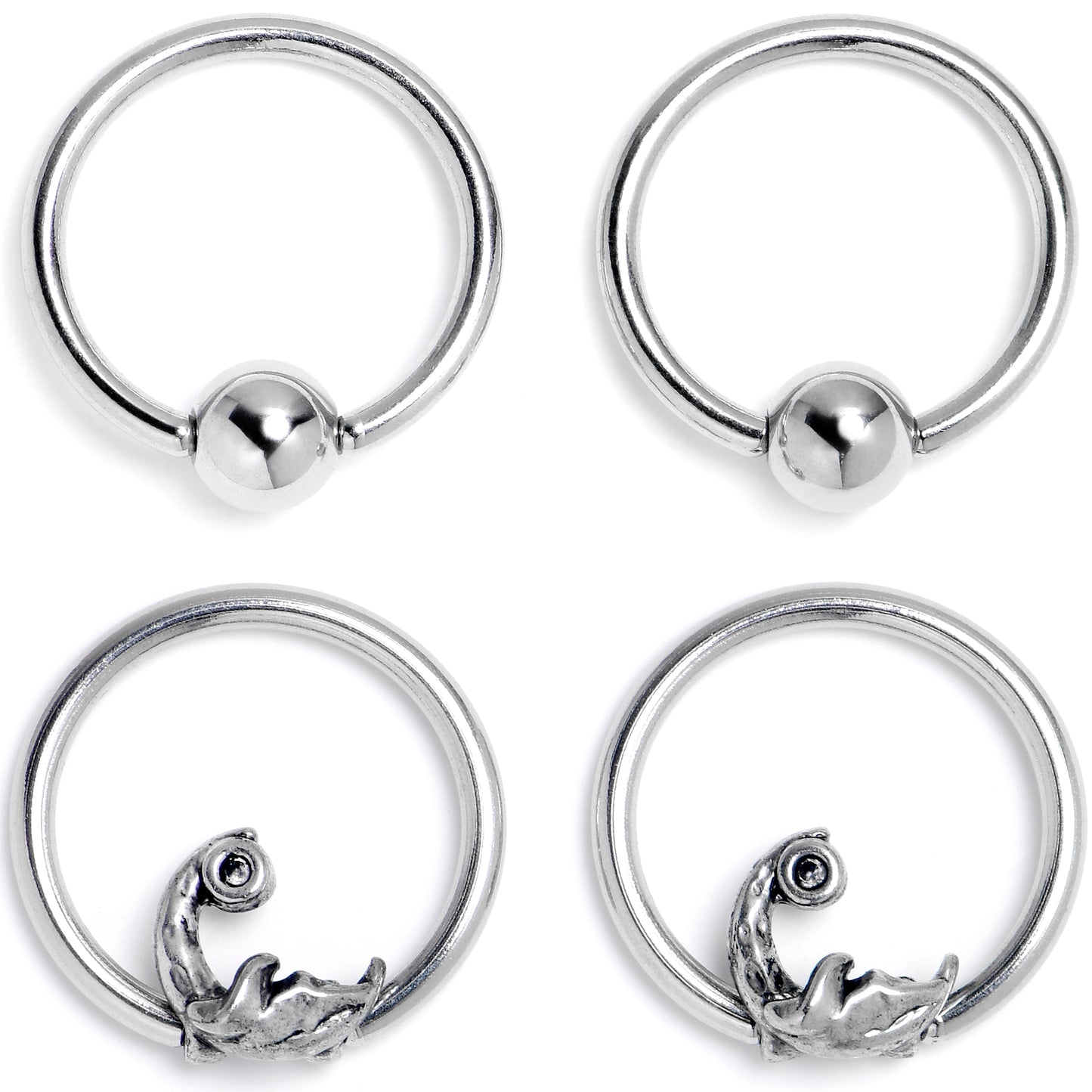 16G 3/8 Crescent Moon BCR Captive Ring Set of 4