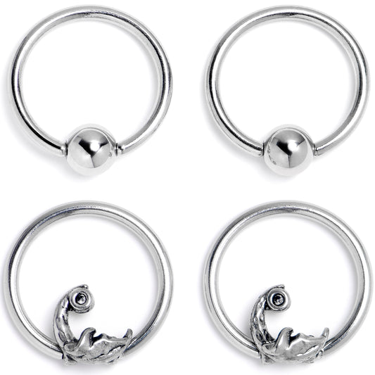 16G 3/8 Crescent Moon BCR Captive Ring Set of 4