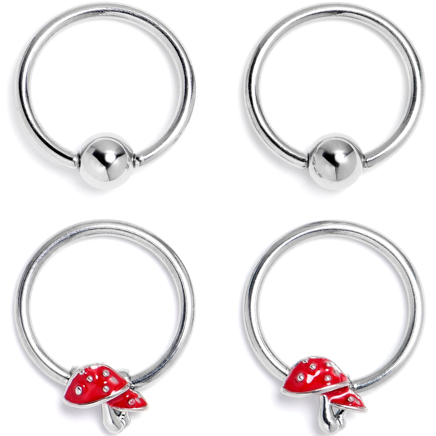 16G 3/8 Mushroom Red Top BCR Captive Ring Set of 4