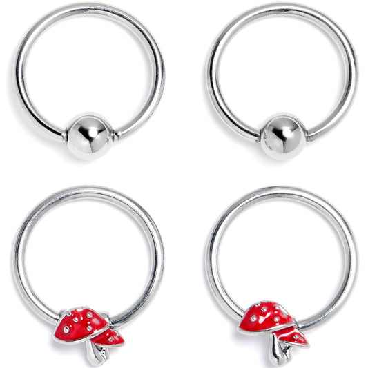 16G 3/8 Mushroom Red Top BCR Captive Ring Set of 4