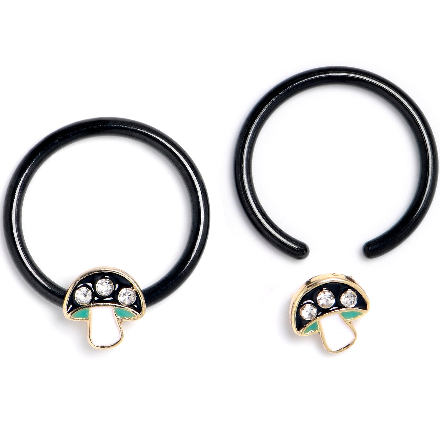 16G 3/8 Clear Gem Black Mushroom BCR Captive Ring Set of 4