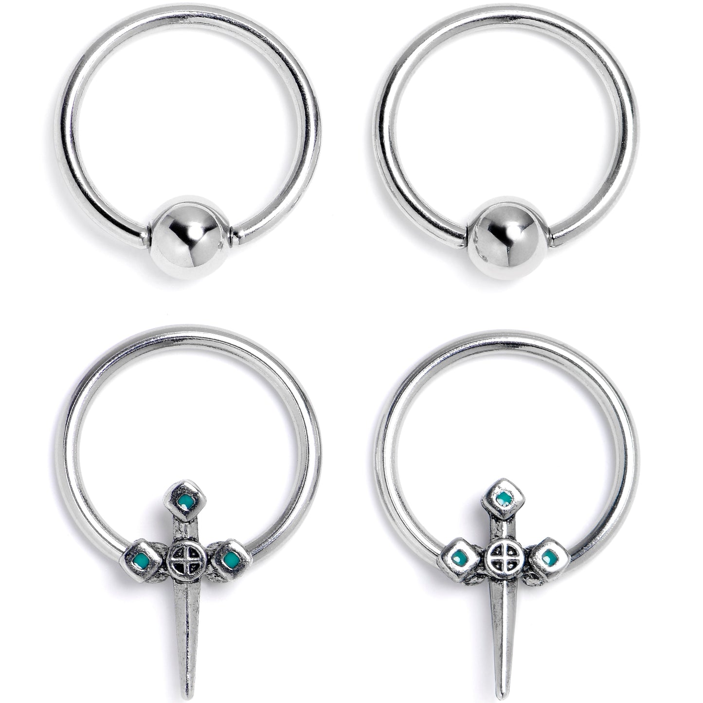 16G 3/8 Dagger Design Green BCR Captive Ring Set of 4