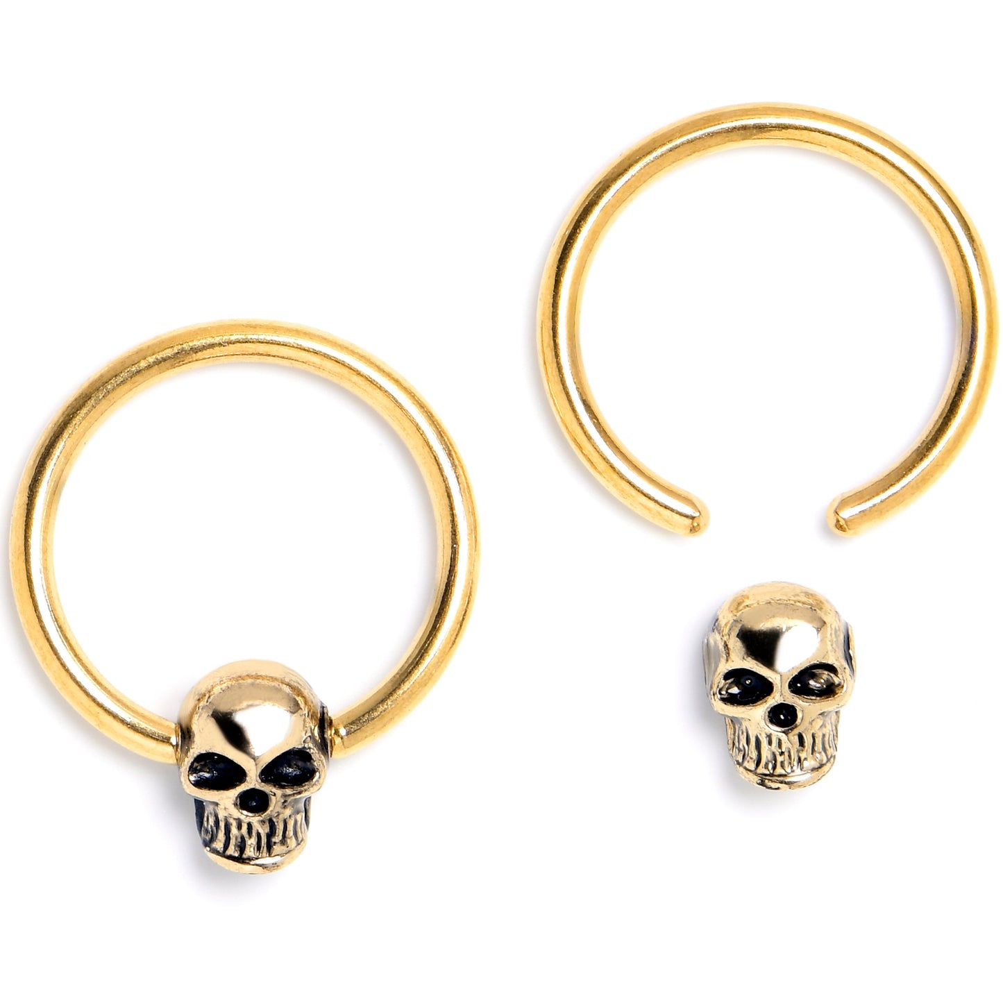 16G 3/8 Gold Tone Gothic Skulls BCR Captive Ring Set of 4