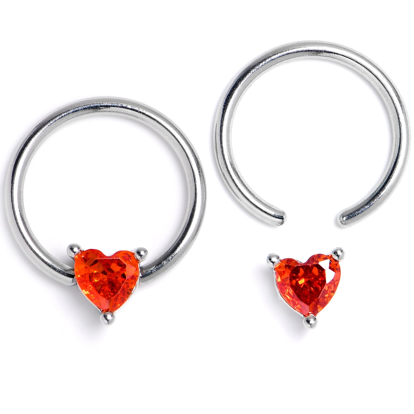 16G 3/8 Red Gem Heart BCR Captive Ring Set of 4