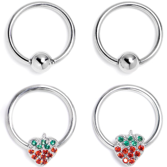 16G 3/8 Red Green Gem Strawberry BCR Captive Ring Set of 4