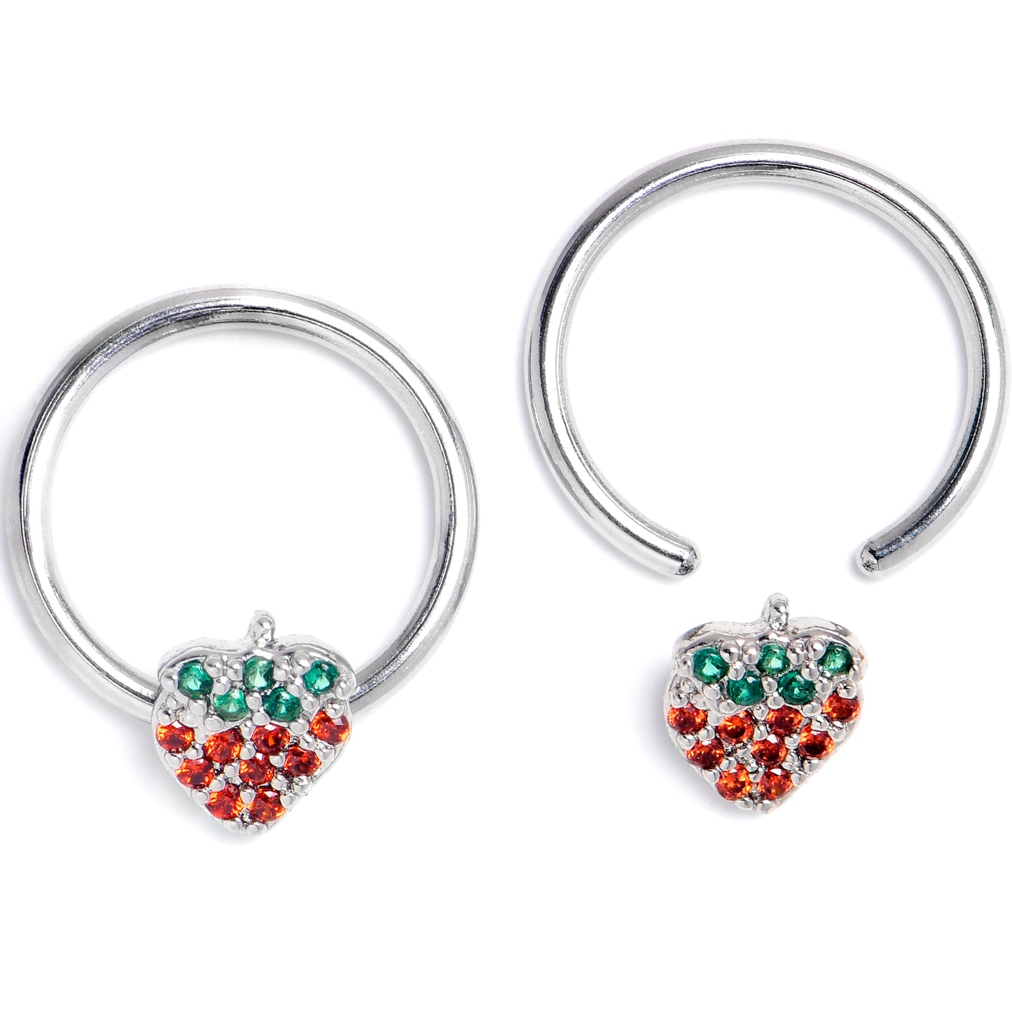 16G 3/8 Red Green Gem Strawberry BCR Captive Ring Set of 4