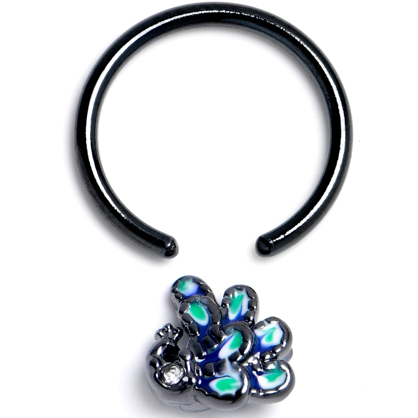 16G 3/8 Clear Gem Black Peacock Green BCR Captive Ring