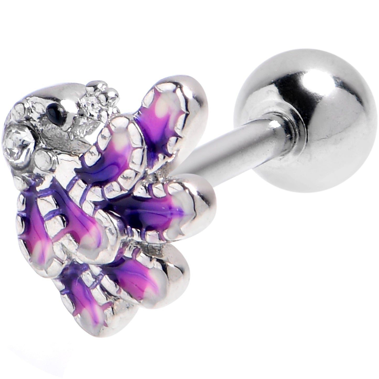 16G 1/4 Clear Gem Peacock Purple Cartilage Tragus Earring