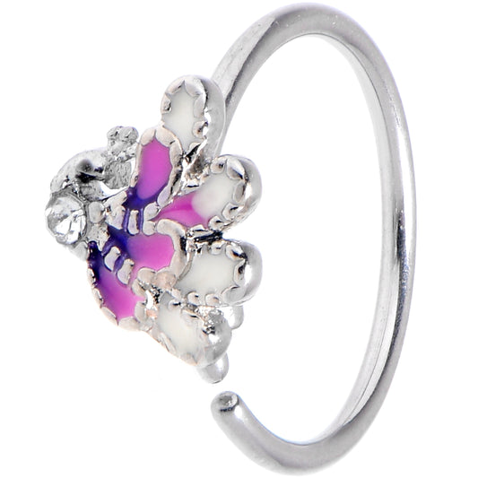 20G 5/16 Clear Gem Peacock Purple Nose Hoop