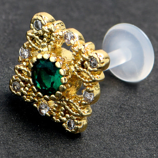 16G 5/16 Green Gem Classic Cross PTFE Bioplast Labret Monroe Tragus