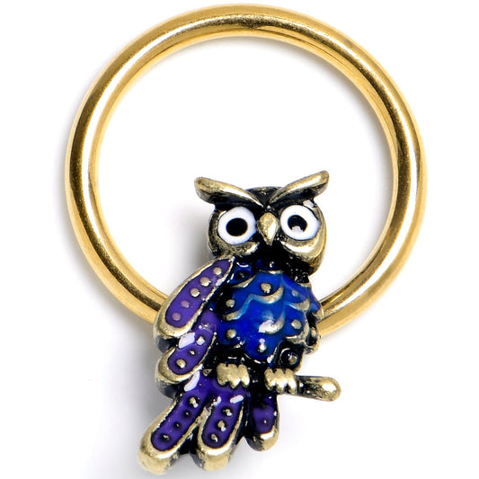 16G 3/8 Gold Tone Regal Owl BCR Captive Ring