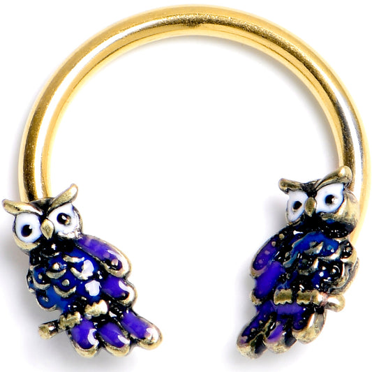 16G 3/8 Gold Tone Regal Owl Horseshoe Circular Barbell