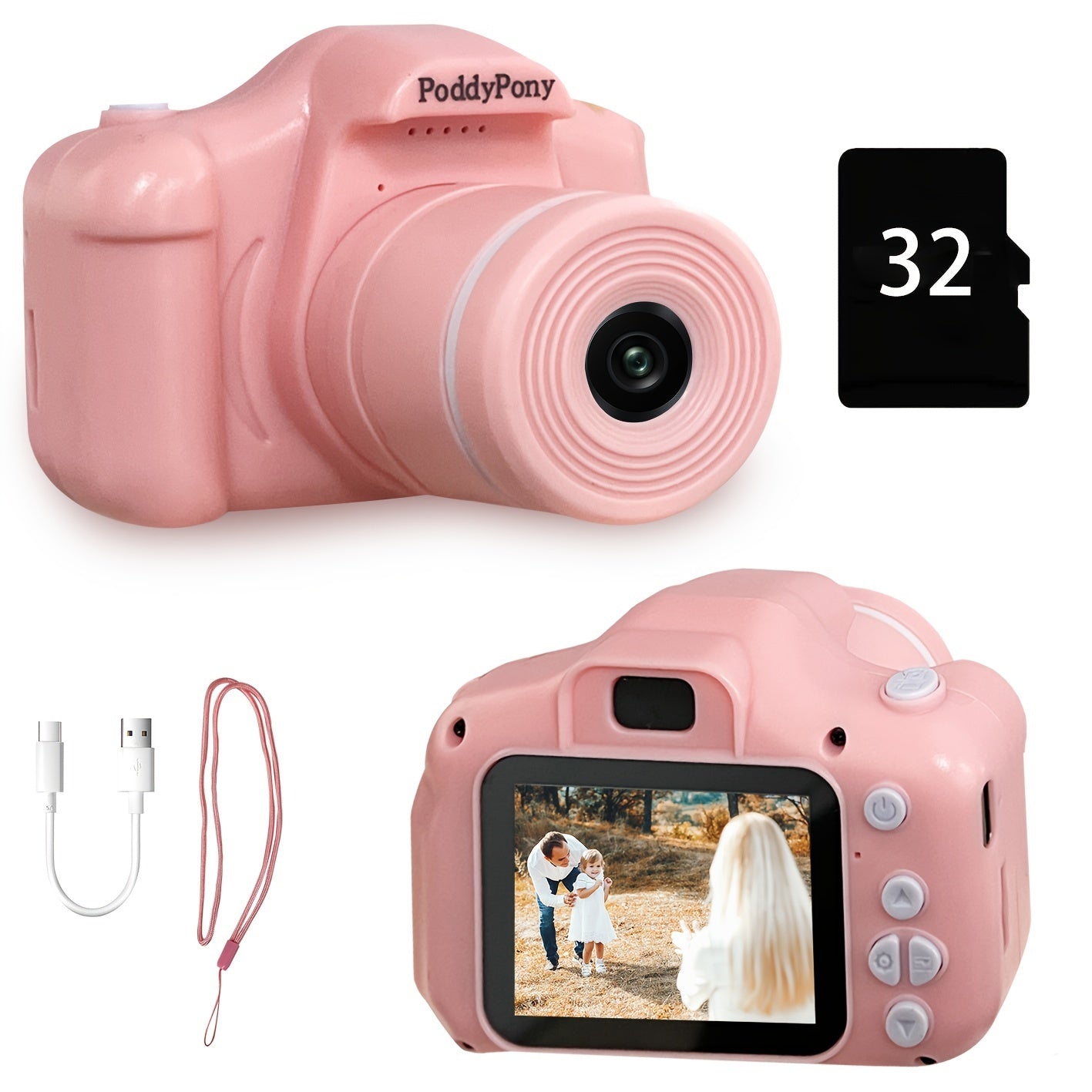 32G Kids Digital Camera - Portable, Long Lens, HD Video, Toddler-Friendly Design - Perfect Birthday, Festival, Christmas Gift for Little Photographers