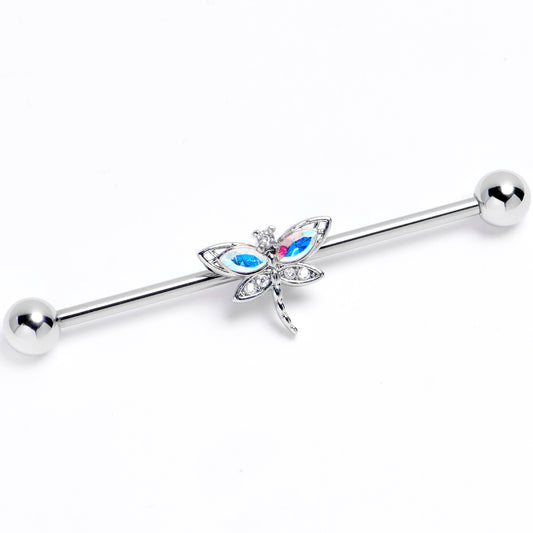 14G Aurora CZ Gem Understated Dragonfly Industrial Barbell 38mm