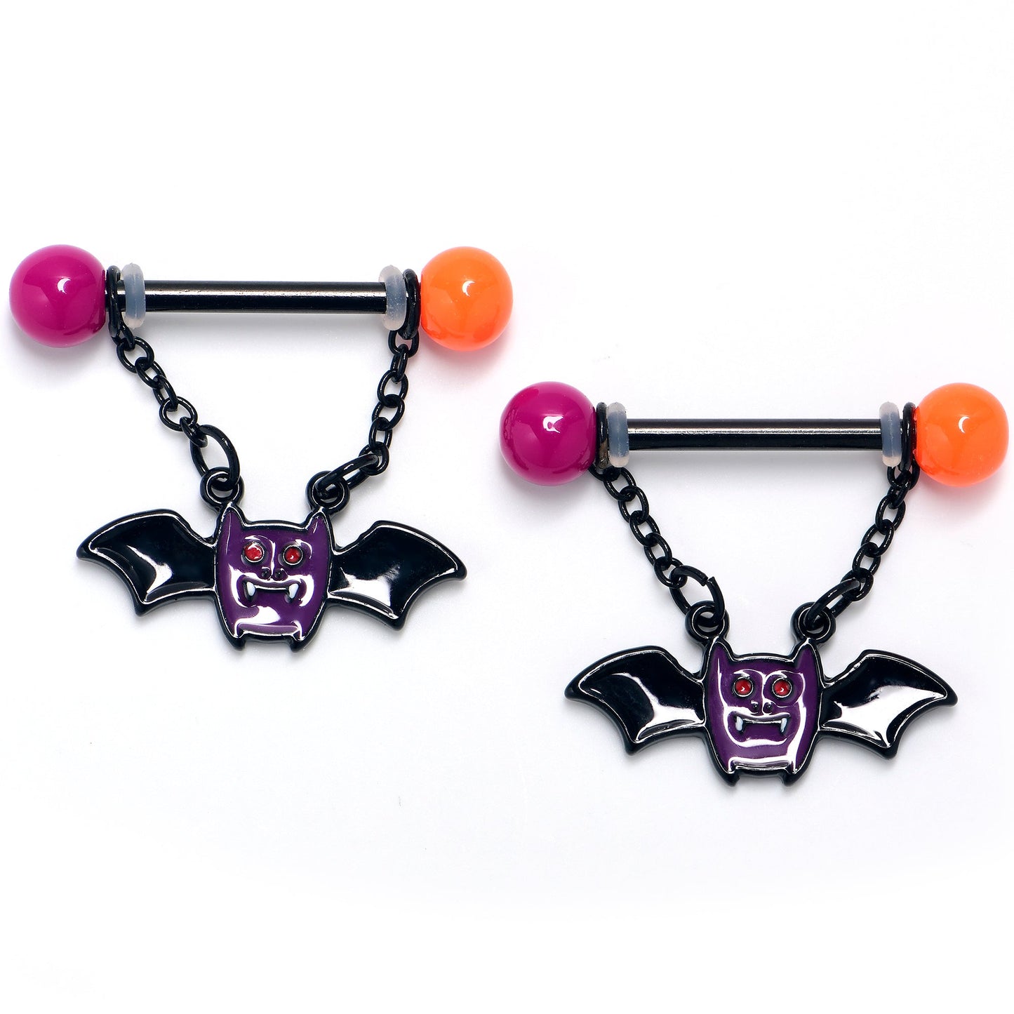 14G 9/16 Demon Bat Chain Dangle Nipple Ring Set
