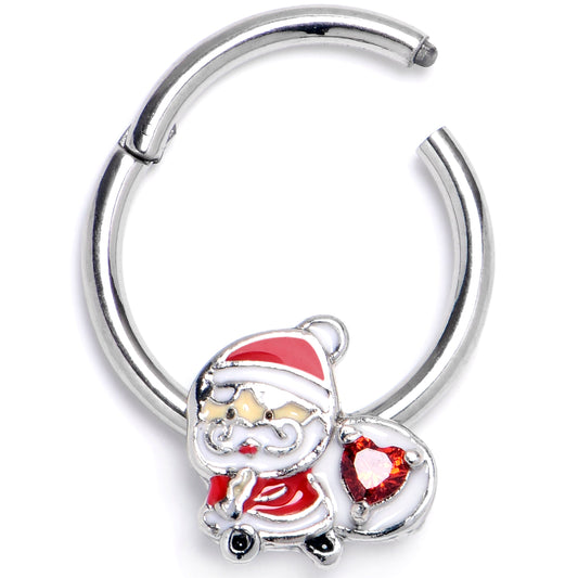 16G 3/8 Red Gem Santa Bag Heart Hinged Segment Ring